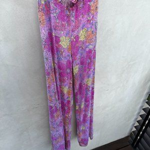 LoveShackFancy High Rise Flare Pants SZ S Purple Multi Floral in Sequins
